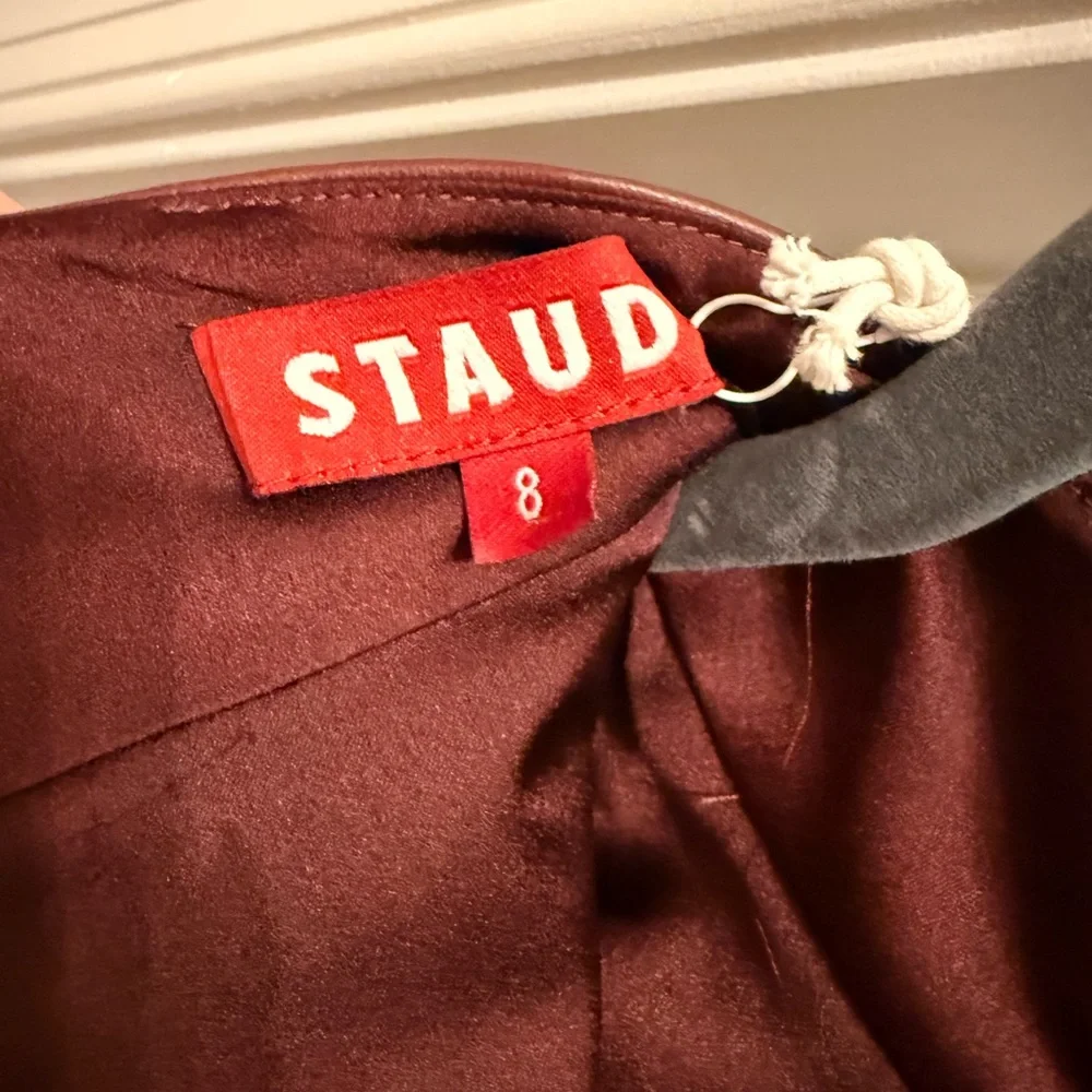 STAUD Burgundy Long Sleeve Faux Leather Mini Dress - Picture 4 of 4